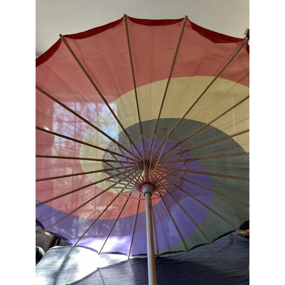 Traditional Vintage Japanese umbrella whirlpool 22” wood handle rainbow Chinese - Picture 13 of 16